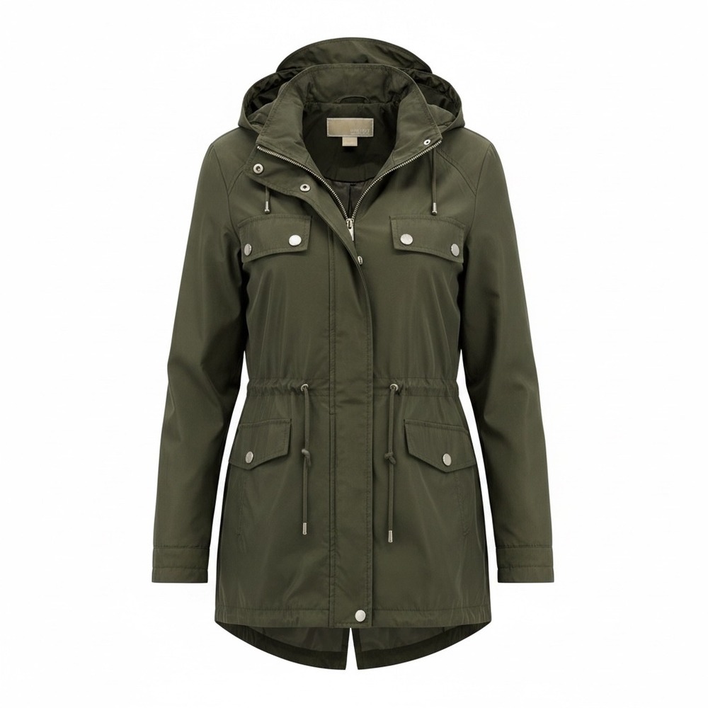 Michael Kors Womens Olive Green Hooded Anorak Jacket Cinched Waist Size L